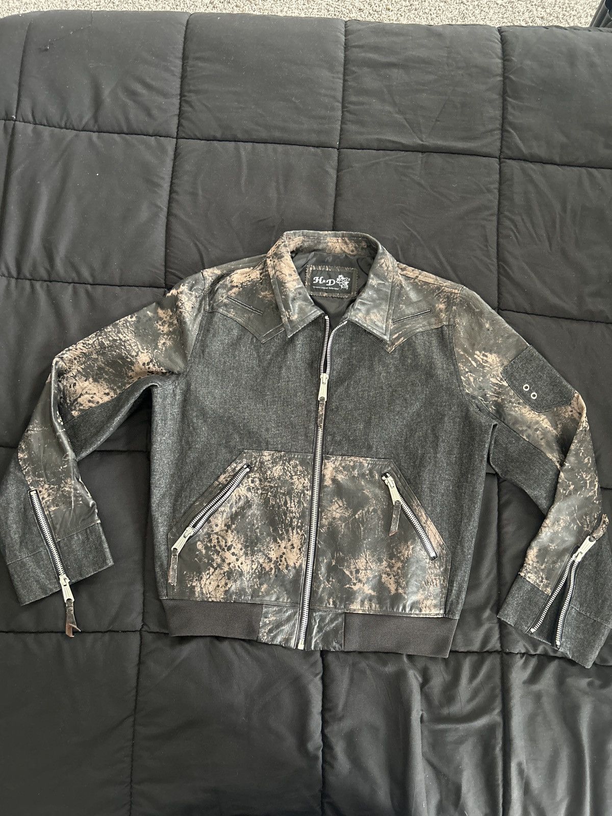 Vintage H & D distressed leather black denim Bomber Size US M / EU 48-50 / 2 - 1 Thumbnail