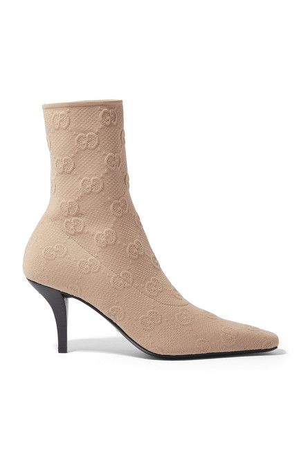 Gucci o1s1wg110225 Women's GG Knit Ankle Boots in Beige Size US 5.5 / IT 35.5 - 1 Thumbnail