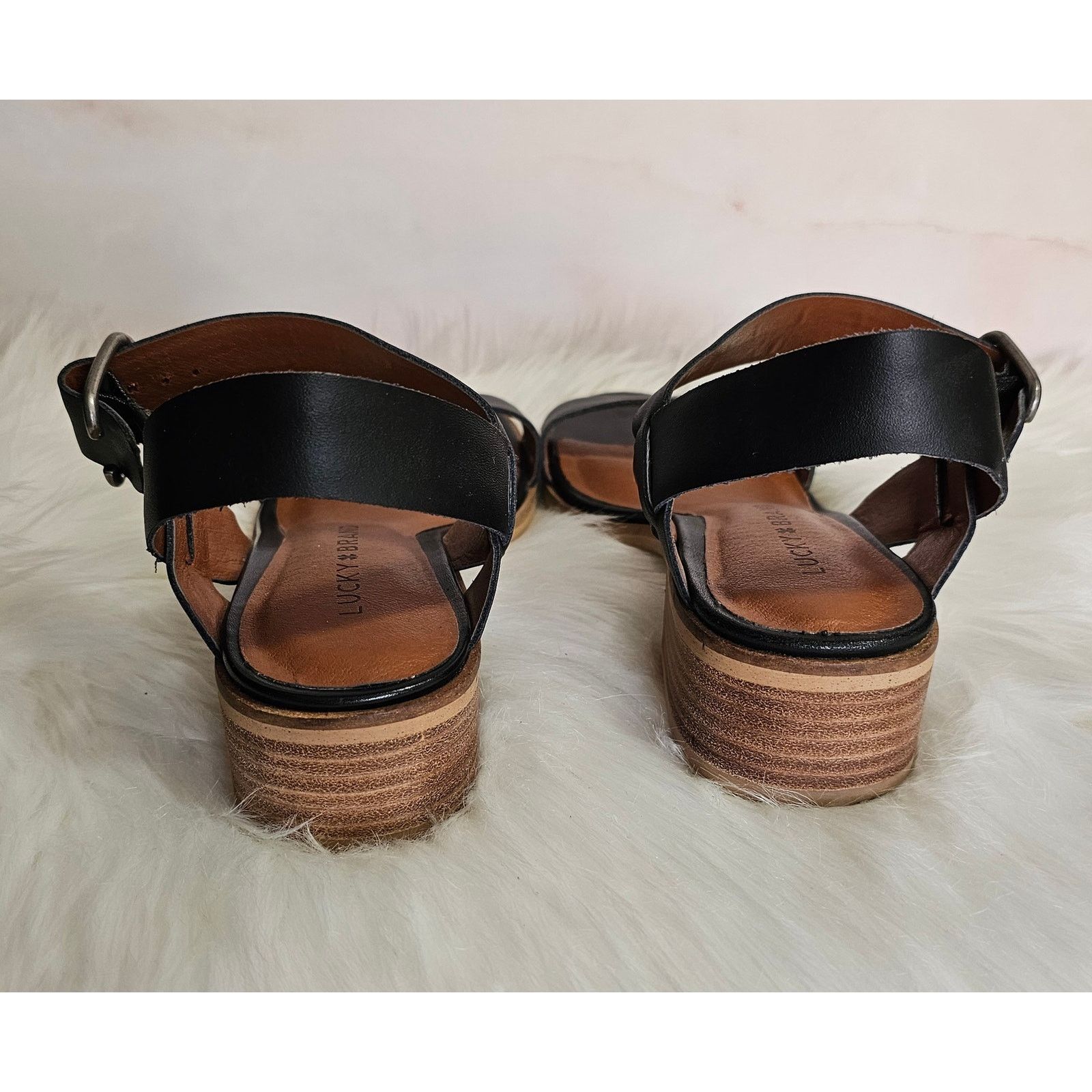 Lucky Brand Lucky Brand Womens Black Leather Block Heel Toni Sandals 5.5 Size US 5.5 / IT 35.5 - 3 Thumbnail