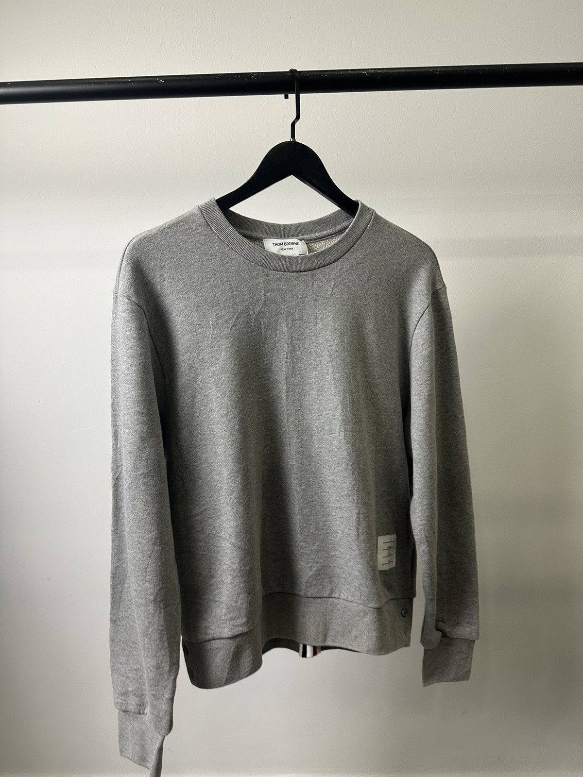 image of Fortino Made In Italy Thom Browne Grey Striped Sweater, Men's (Size Large)