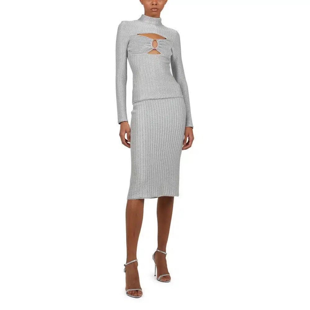 Tom Ford o1loc1c0225 GCK161 Metallic Knitted Skirt in Silver Size 24" / US 00 / IT 34 - 2 Thumbnail