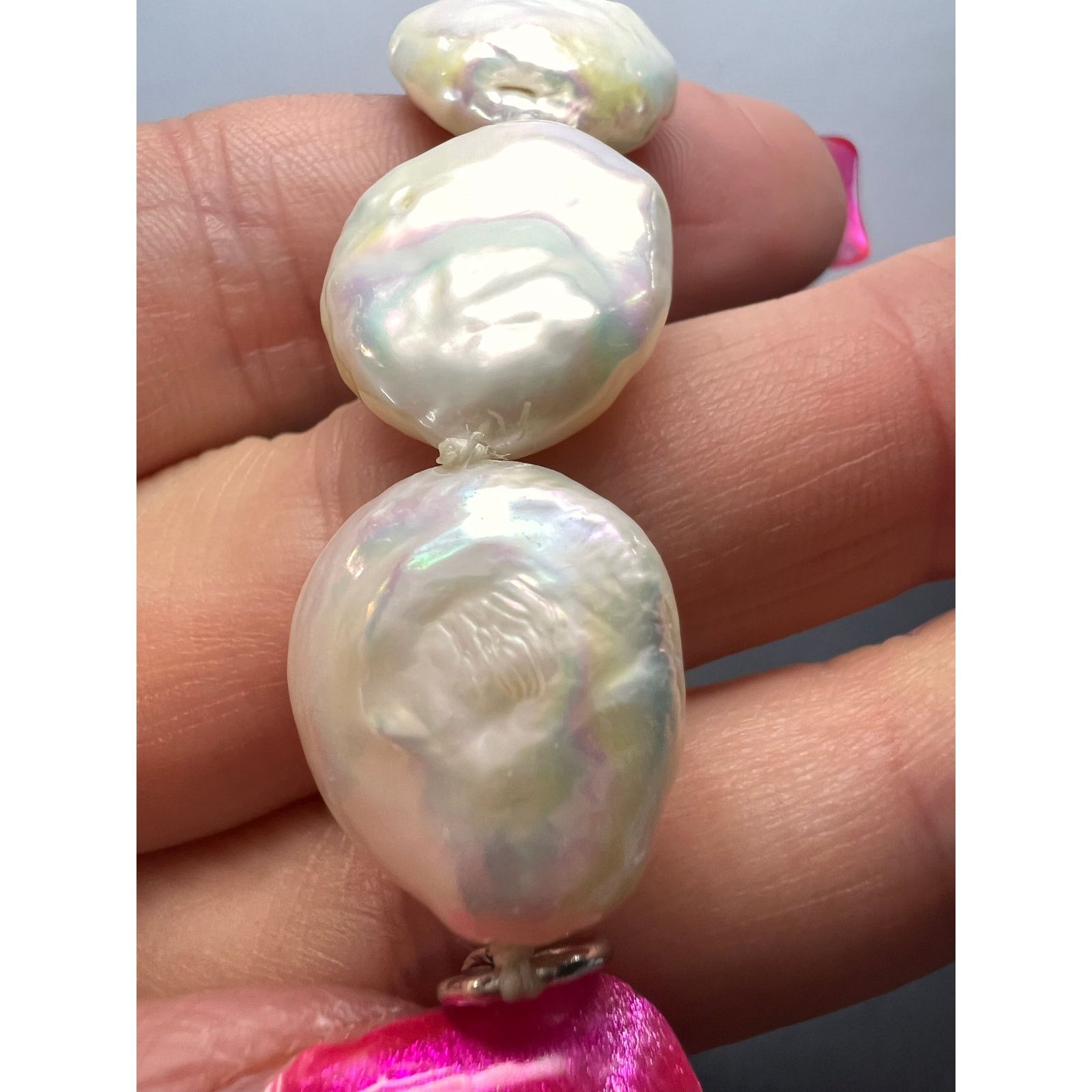 Cultured coin pearl necklace with sterling silver clasp