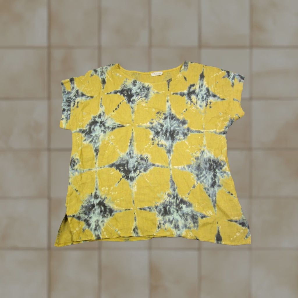 Vintage Bellambra Shirt Womens Large L Yellow Tie Dye 100% Linen Blouse Casual Classic Size L / US 10 / IT 46 - 1 Thumbnail