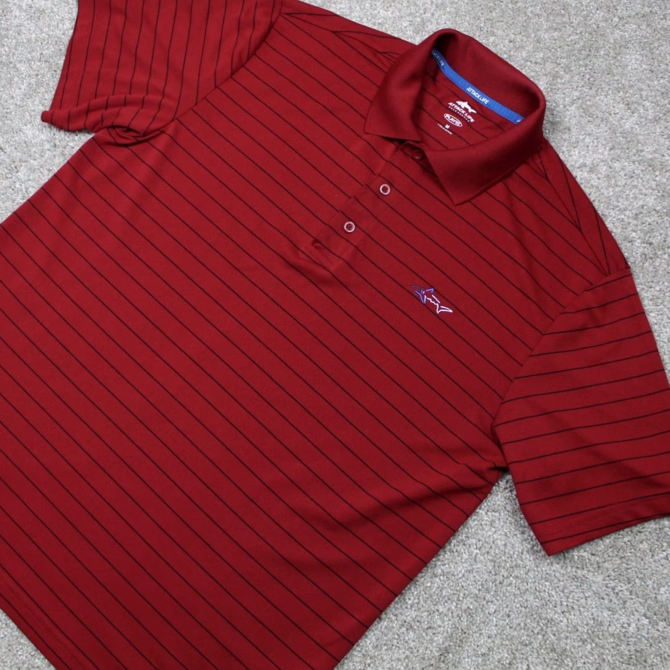 Vintage Greg Norman Attack Life Polo Shirt Mens Medium Red Striped Short Sleeve S/S Playdry Golf Pullover Life/Logo Sleeve Pattern Size US M / EU 48-50 / 2 - 3 Thumbnail