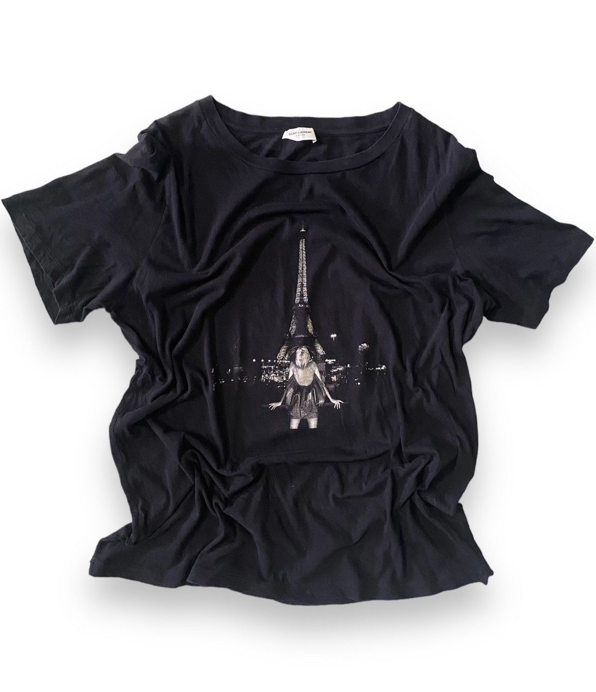 image of Saint Laurent Paris Saint Laurent Eiffel Tower Tshirt in Black, Men's (Size Large)