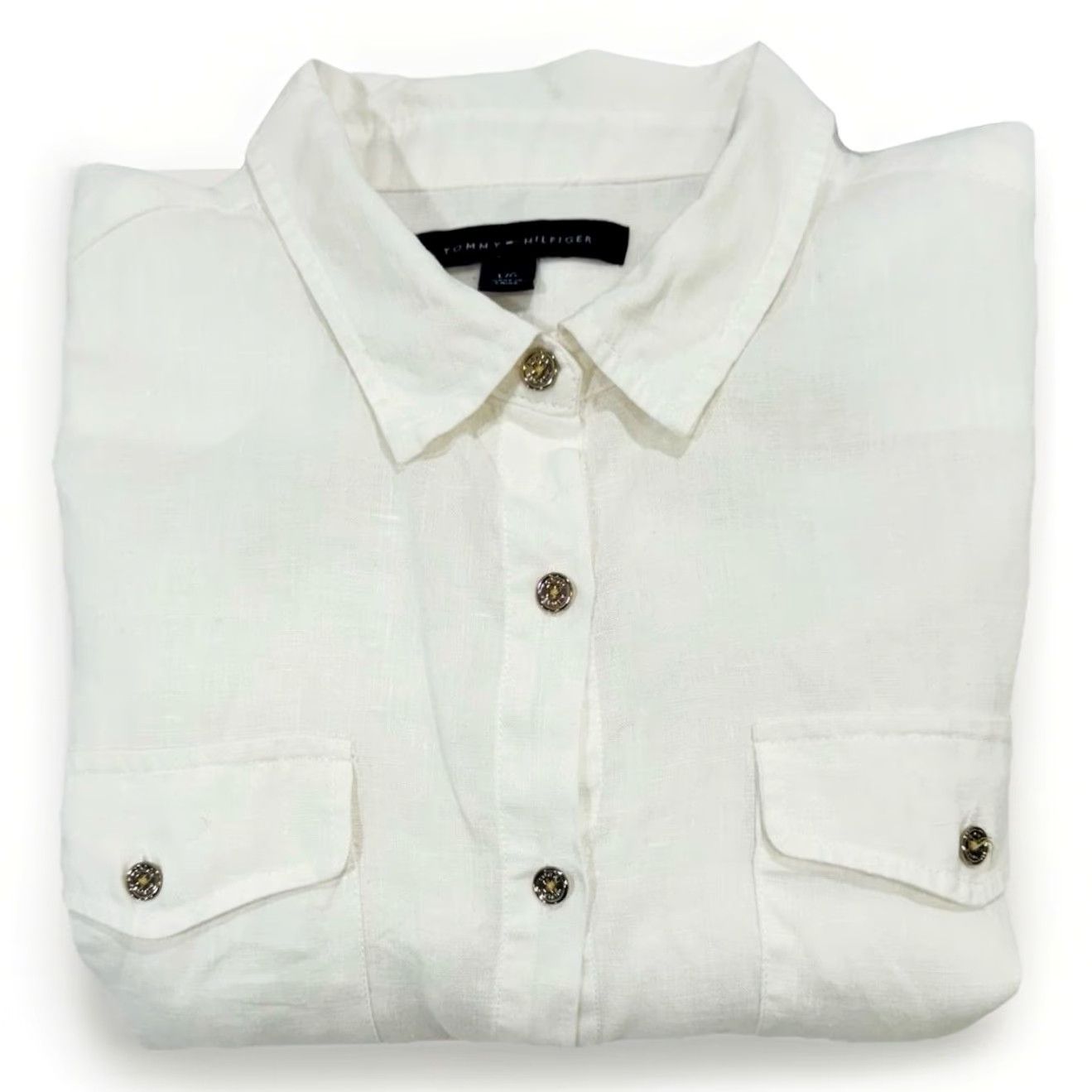 Tommy Hilfiger Tommy Hilfiger Women's Button Up Shirt L White 100% Linen Long Sleeve Summer Spring Casual Travel White Size L / US 10 / IT 46 - 2 Thumbnail