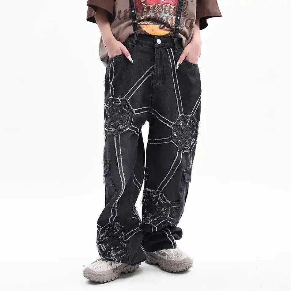 Japanese Brand Spider splicing baggy jeans pants hip hop loose straight Size US 32 / EU 48 - 6 Thumbnail