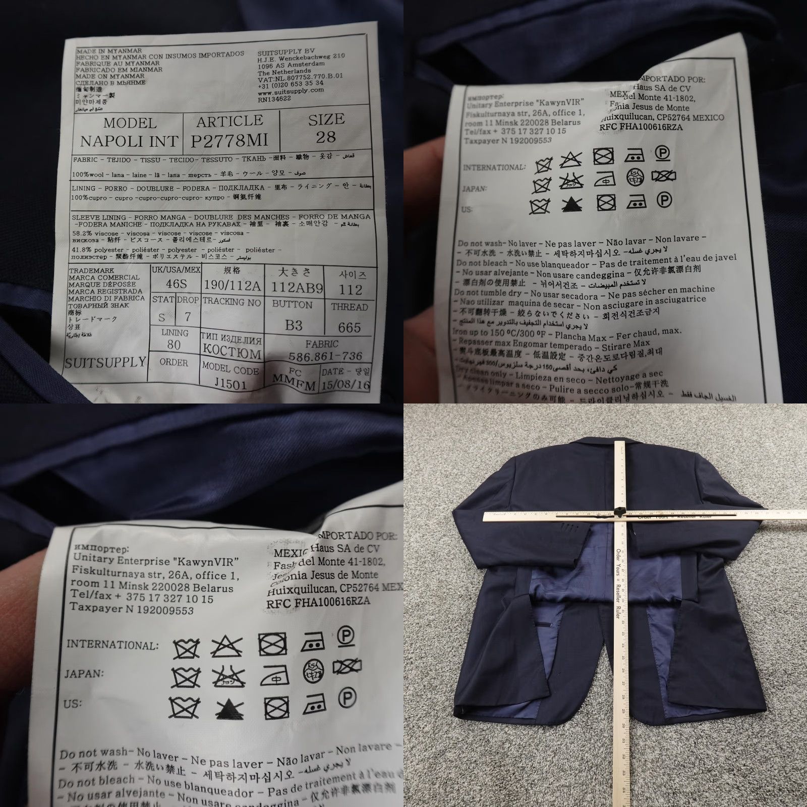 Suitsupply Suitsupply Napoli Blazer Mens 46S Blue Wool Suit Jacket Notch Lapel Two-Button Single-Breasted 2 Piece Jacket Coat Short Size 46R - 8 Thumbnail