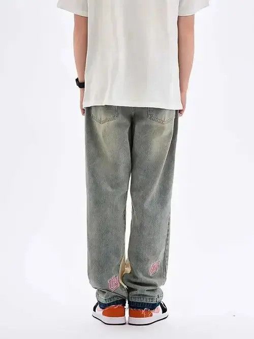 Japanese Brand Washed distressed embroidered lettering jeans Size US 34 / EU 50 - 4 Thumbnail