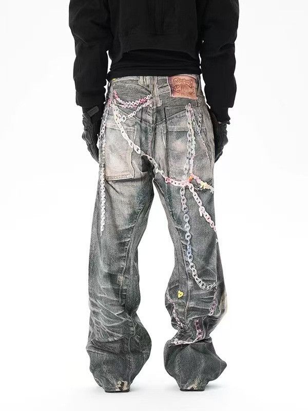 Vintage Men's retro chain pendant loose straight jeans Size US 32 / EU 48 - 5 Thumbnail