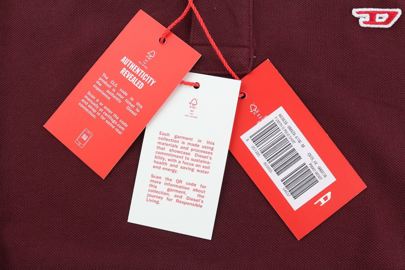 Diesel T-SMITH-D M Burgundy Polo Neck Logo T-Shirt 41157 Size US M / EU 48-50 / 2 - 8 Thumbnail