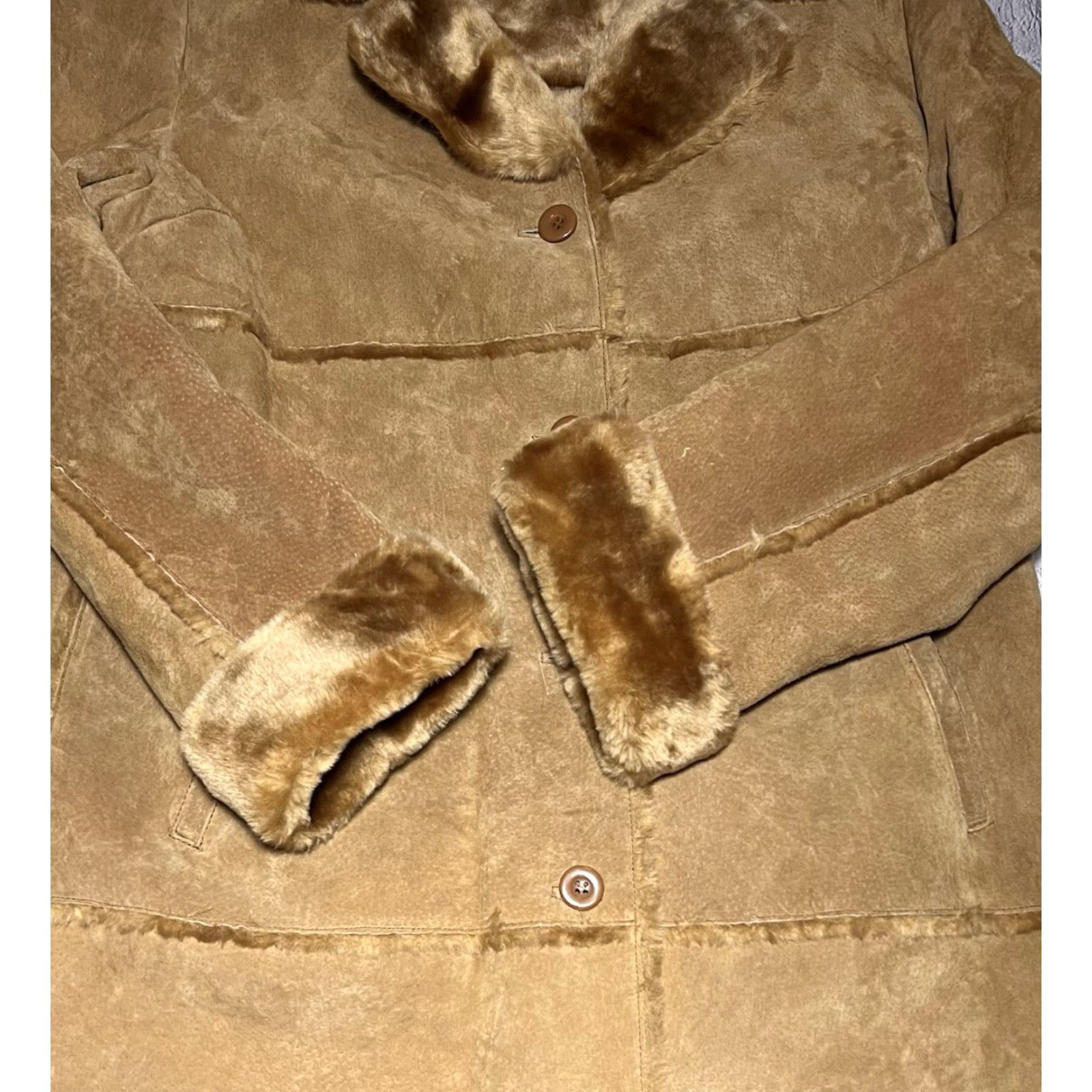 Vintage Brandon Thomas Women's Tan Suede Leather Trench Coat SOFT Faux Fur Lined L Size L / US 10 / IT 46 - 6 Thumbnail