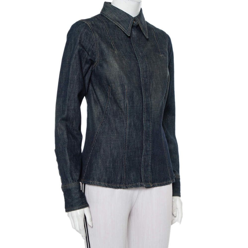 Gucci GUCCI by Tom Ford FW 2001 Washed Denim Buttoned Jacket Shirt Size S / US 4 / IT 40 - 1 Thumbnail