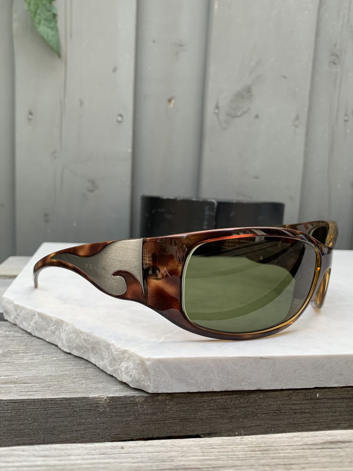 image of Archival Clothing x Prada Vintage Prada Sunglasses 2000S Y2K Chrome Spr 03G Sport Wave in Brown, Wo