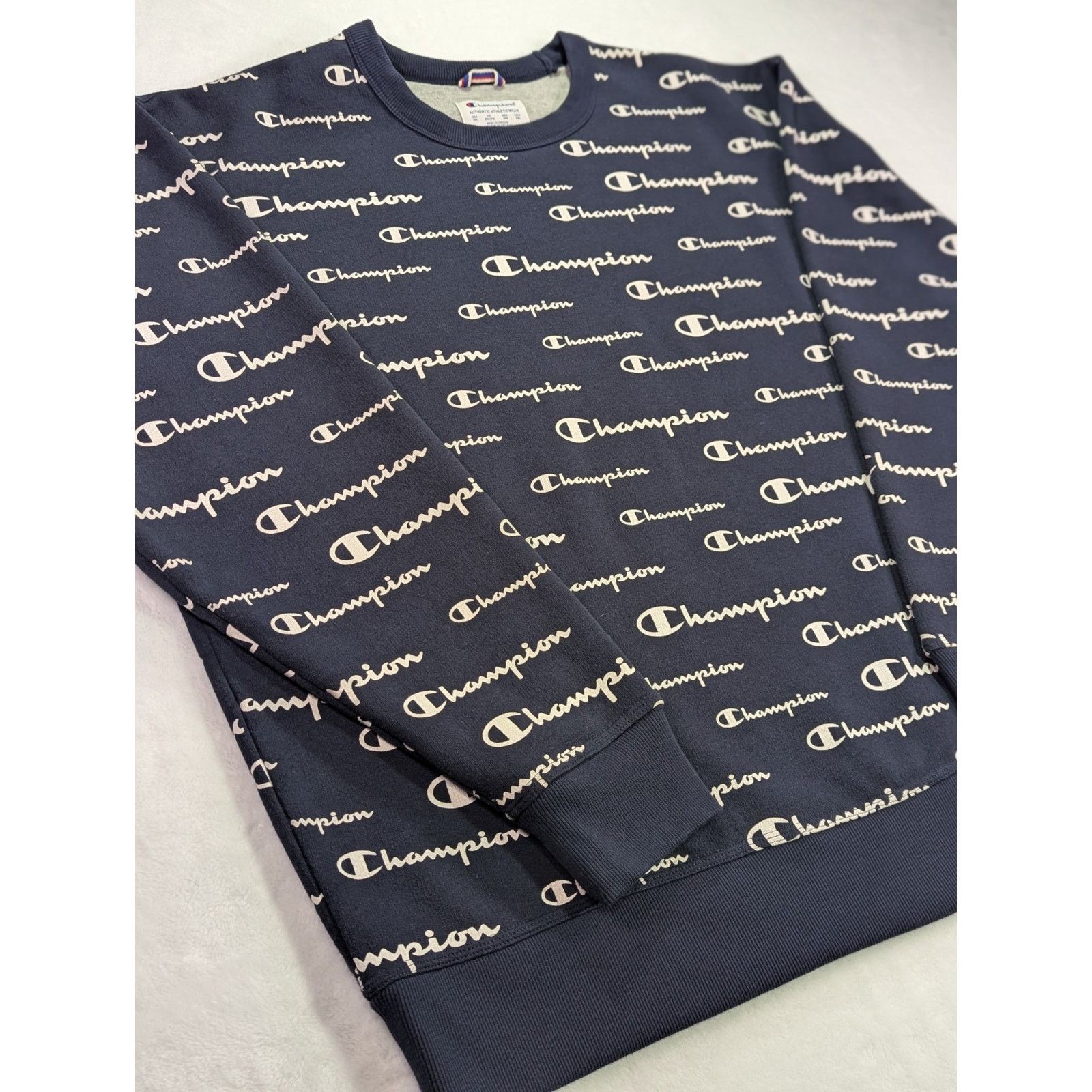 Champion Champion Script All-Over Print Navy Crewneck Sweatshirt 2XL Size US XXL / EU 58 / 5 - 3 Thumbnail