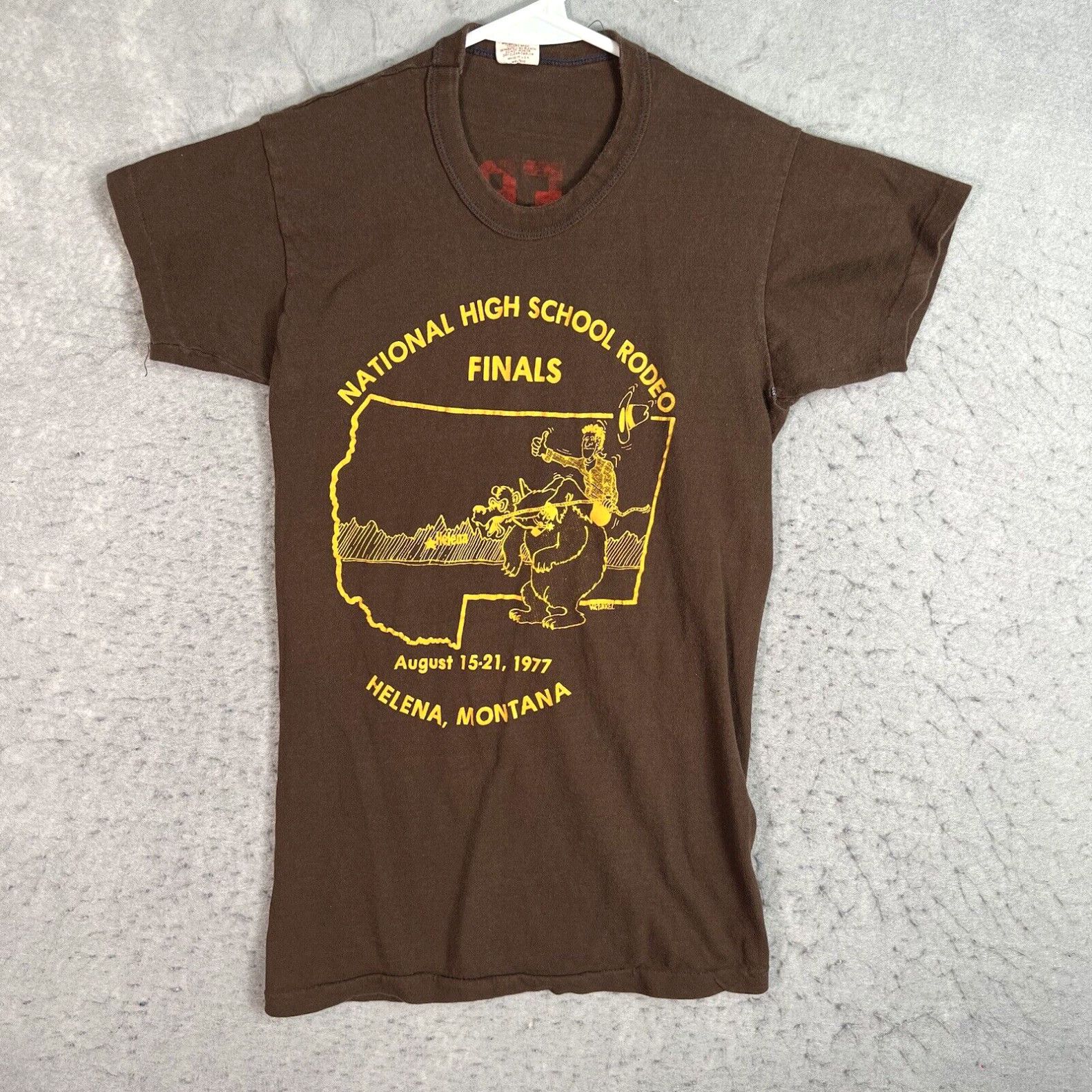 image of Russell Athletic Vintage 70's 1977 High School Rodeo Barrel Racer Cowboy Chaser T Shirt Adult Lg in