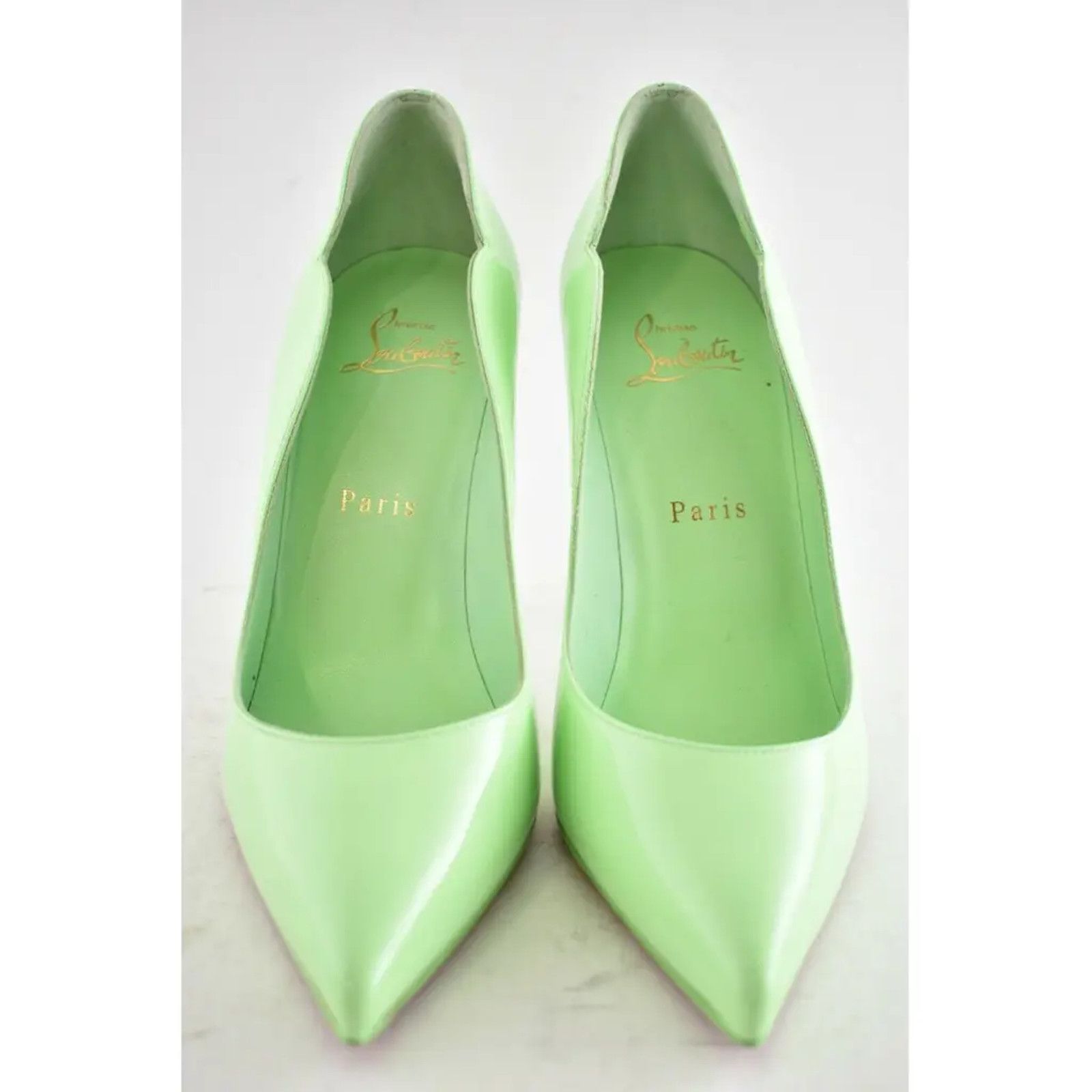 Christian Louboutin Hot Chick 100 Tropique Green Patent Leather Heel Pump 39 Size US 9 / IT 39 - 5 Thumbnail