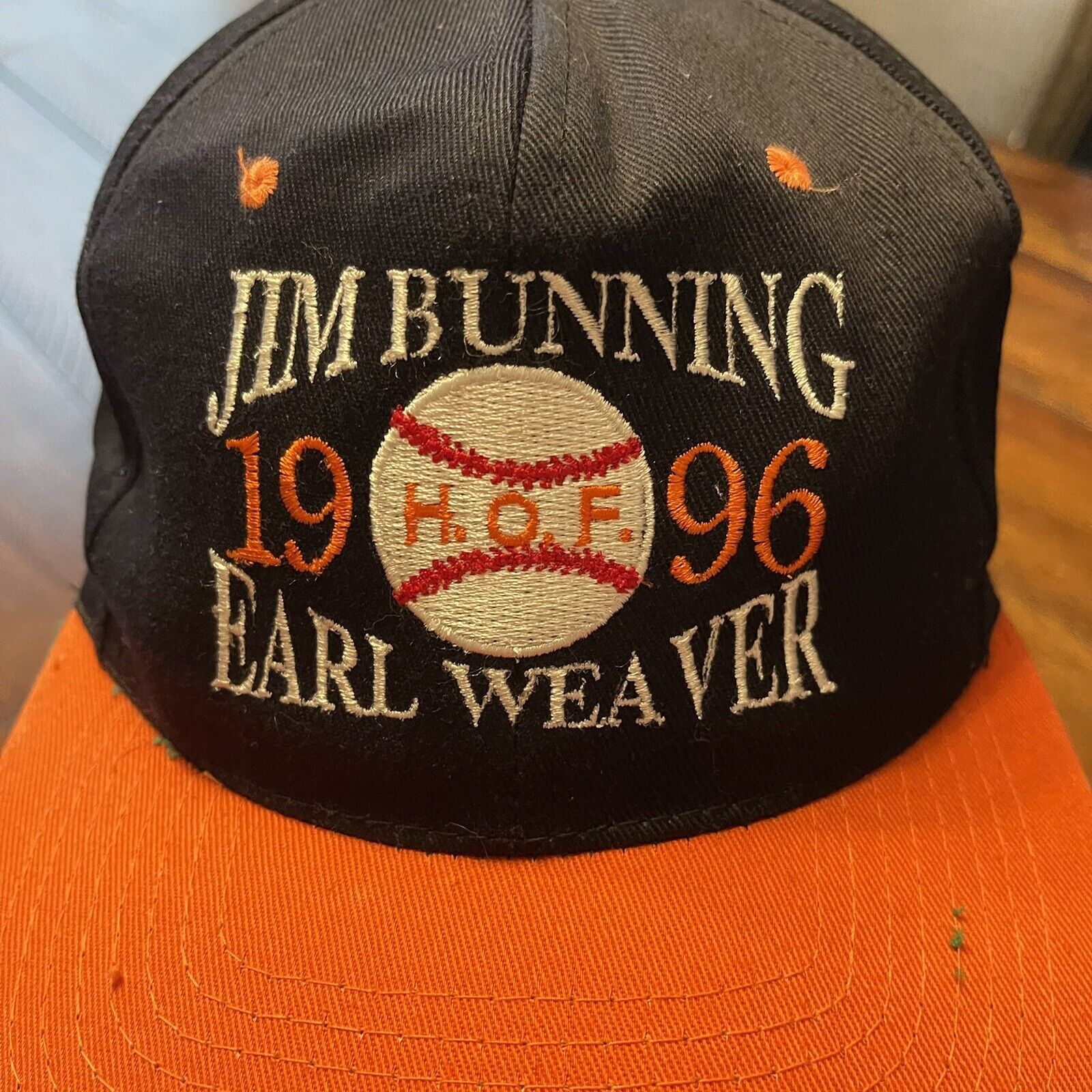 Vintage Vtg 1996 Jim Bunning Earl Weaver Black Orange HOF Snapback Size ONE SIZE - 3 Thumbnail