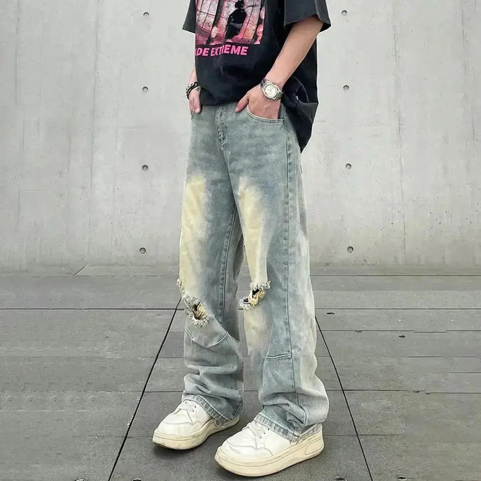 Japanese Brand Ripped Jeans Men Baggy Streetwear Size US 32 / EU 48 - 3 Thumbnail