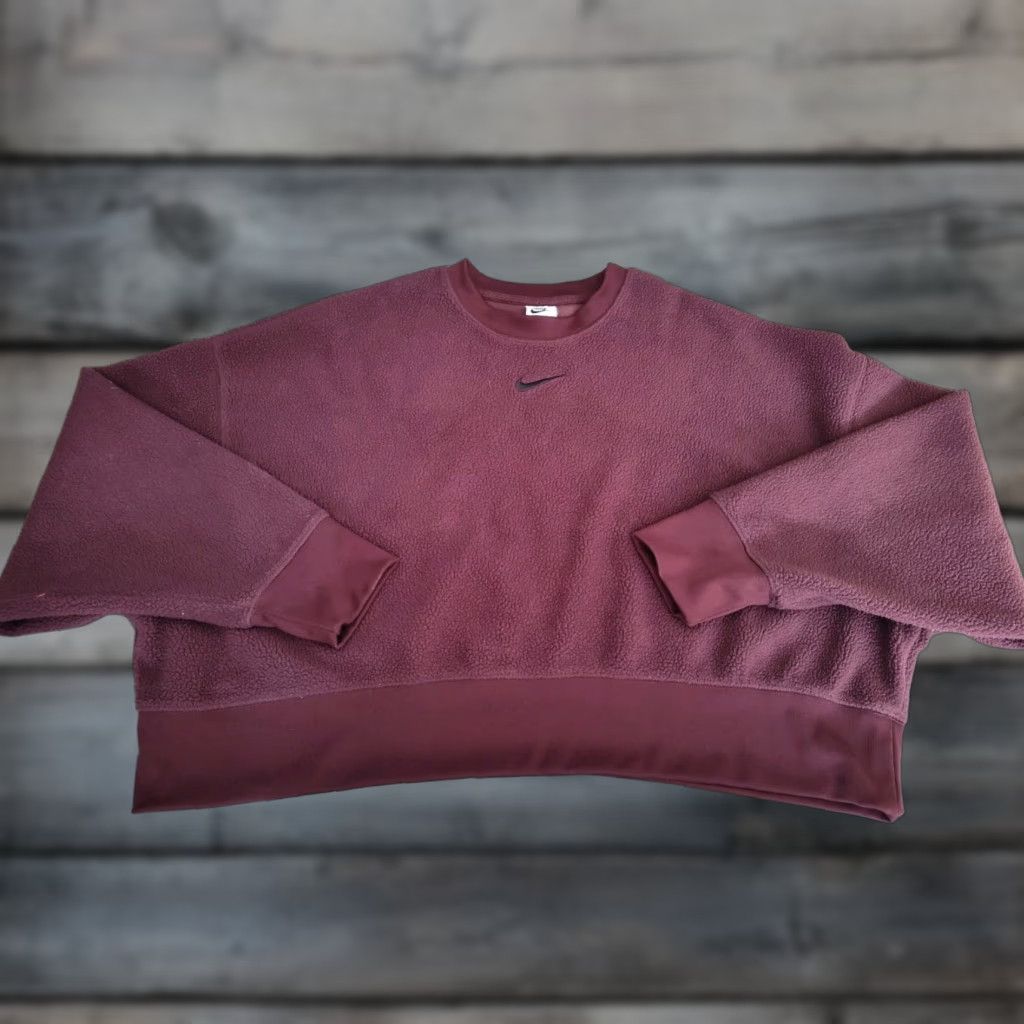 Nike Nike Women’s Plush Mod Crop Crewneck Sweatshirt Center Swoosh Burgundy Size M Size M / US 6-8 / IT 42-44 - 1 Thumbnail