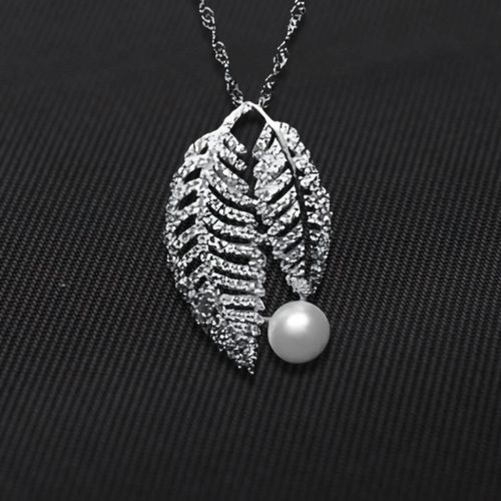 Other Double Leaves Necklace Pearl Pendant Sterling Silver NWT Size ONE SIZE - 1 Thumbnail