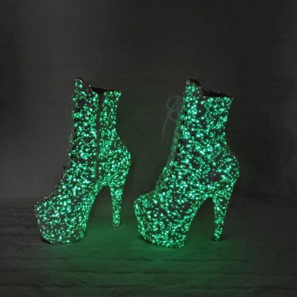 Adore 1020GDLG White UV Glitter Platform Ankle Boots 7