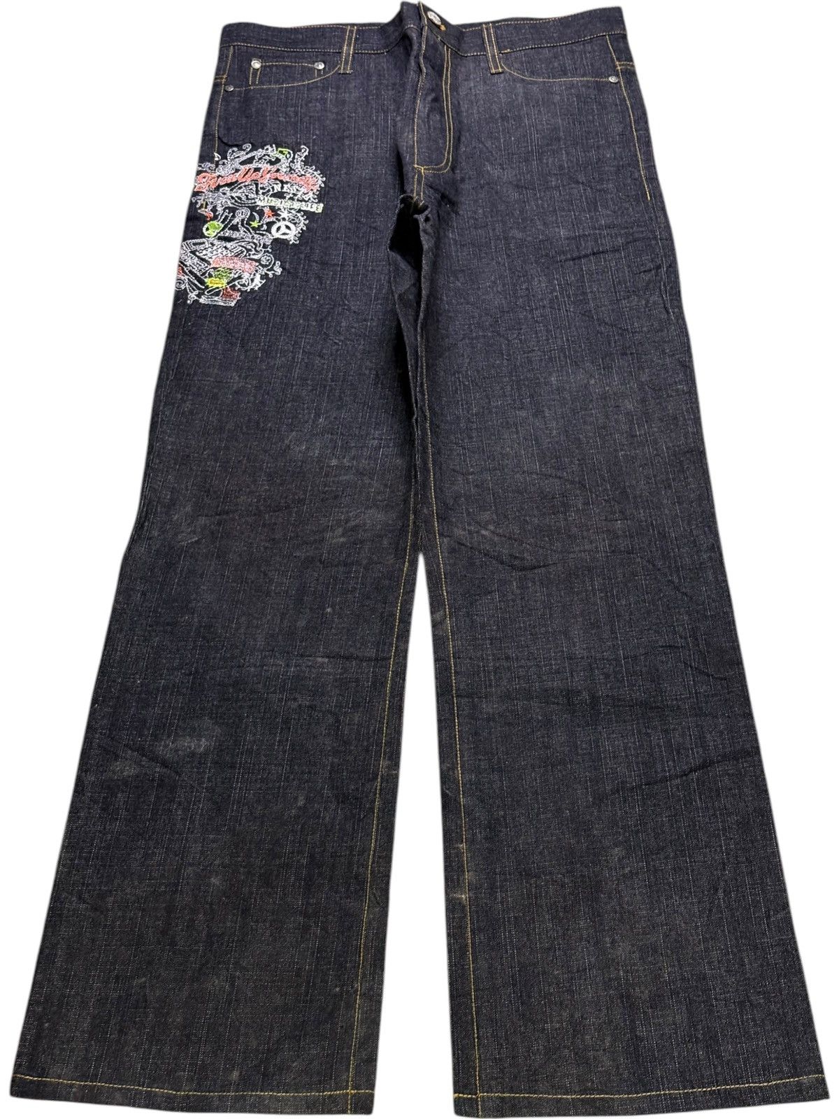 Japanese Brand Vintage Japanese Brand Embroidery Mud Wash Baggy Jeans Size US 33 - 1 Thumbnail