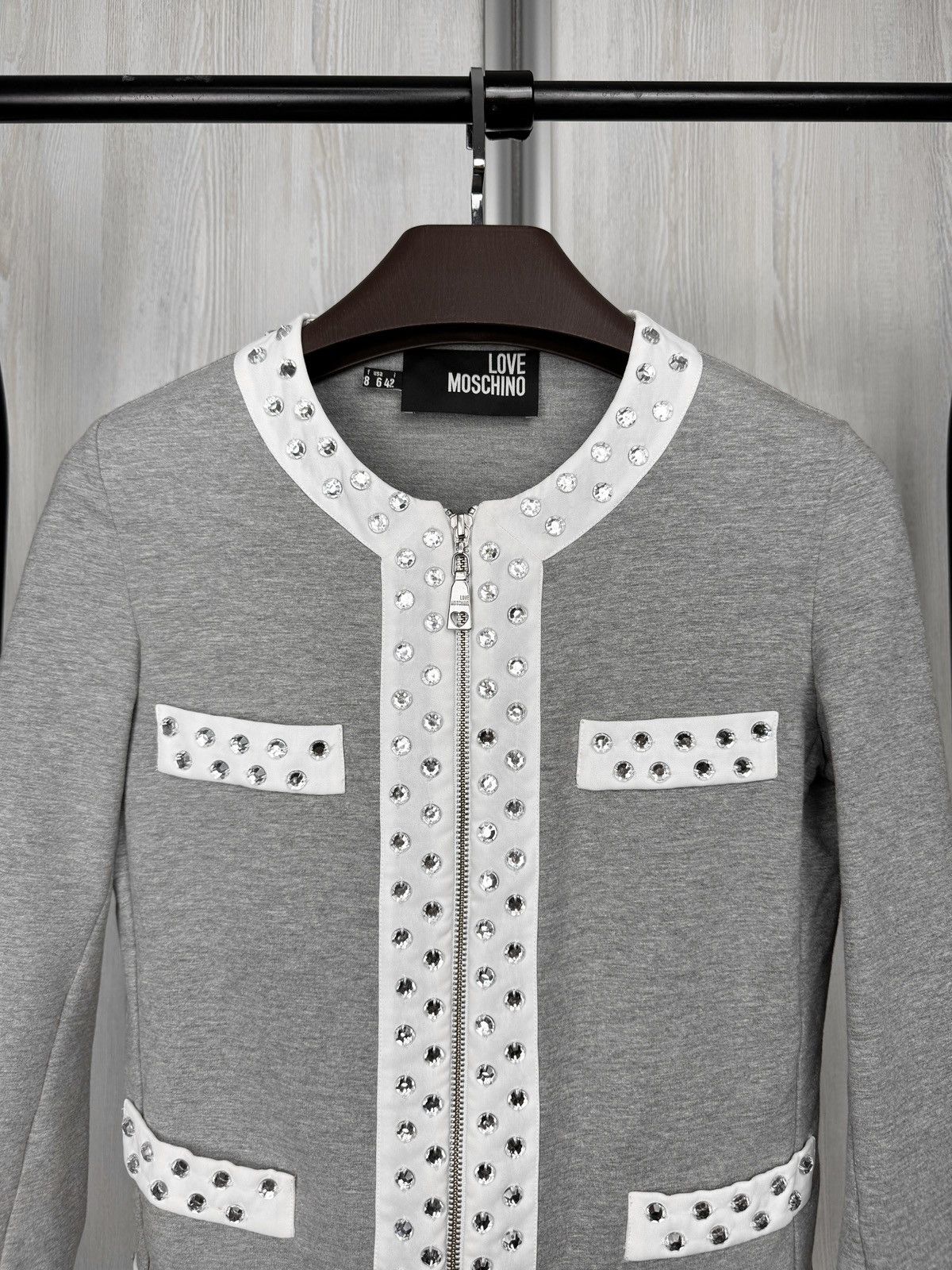 Love Moschino Love Moschino Grey Studded Cotton Cardigan Full zip jacket Size M / US 6-8 / IT 42-44 - 3 Thumbnail