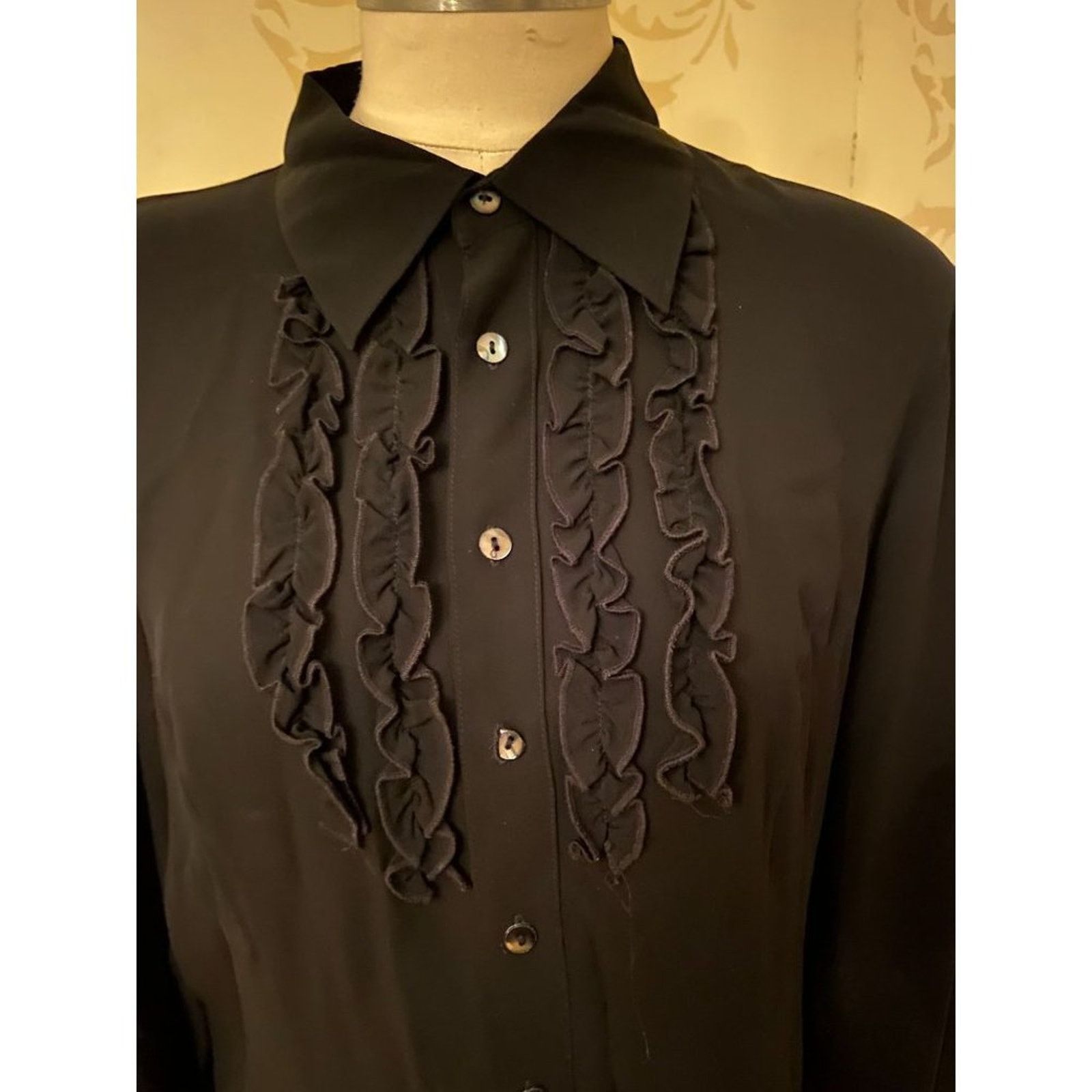 Equipment Ladies Large Equipment Silk Black Ruffle Blouse Size L / US 10 / IT 46 - 2 Thumbnail