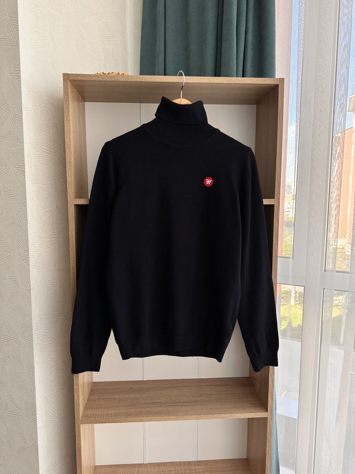 image of Vintage Double A By Wood Wood Logo Luc Turtleneck Sweater in Black, Men's (Size Small)