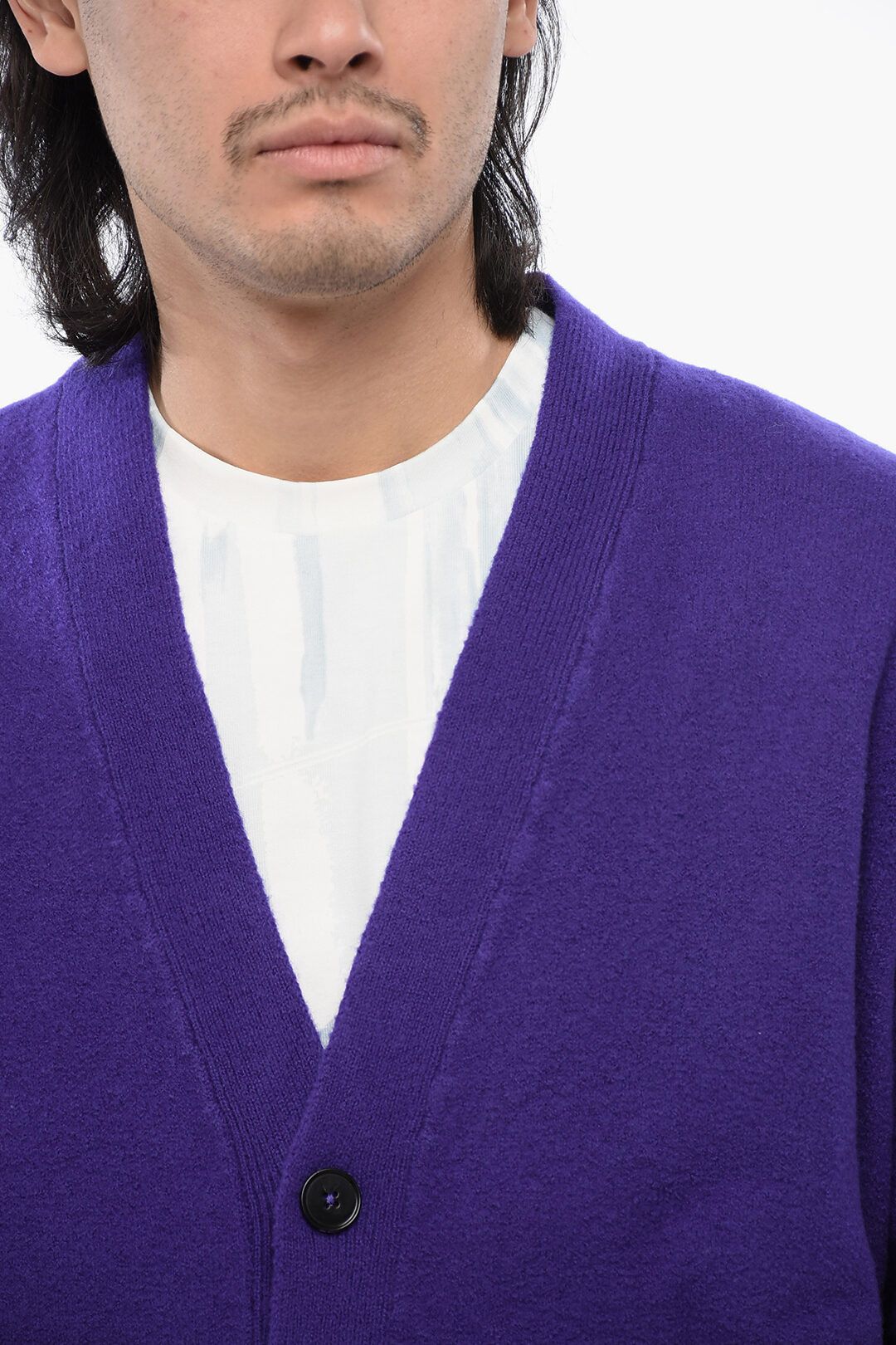 Jil Sander og1mm0625 Boiled Wool Cardigan in Purple Size US M / EU 48-50 / 2 - 3 Thumbnail