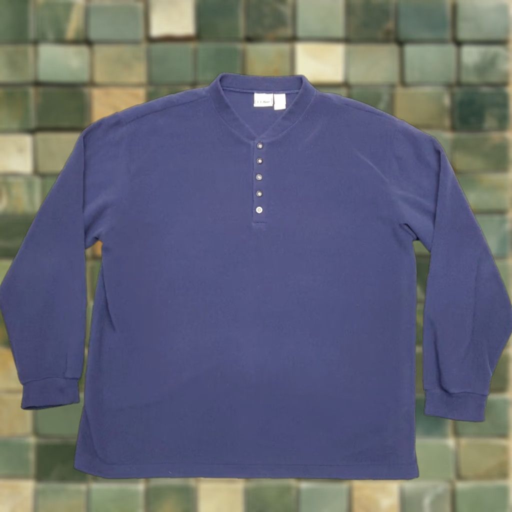 Vintage LL Bean Sweater Mens XL Blue Henley Button Pullover Fleece All Seasons Casual Solid Weathered Comfort Size US XL / EU 56 / 4 - 1 Thumbnail