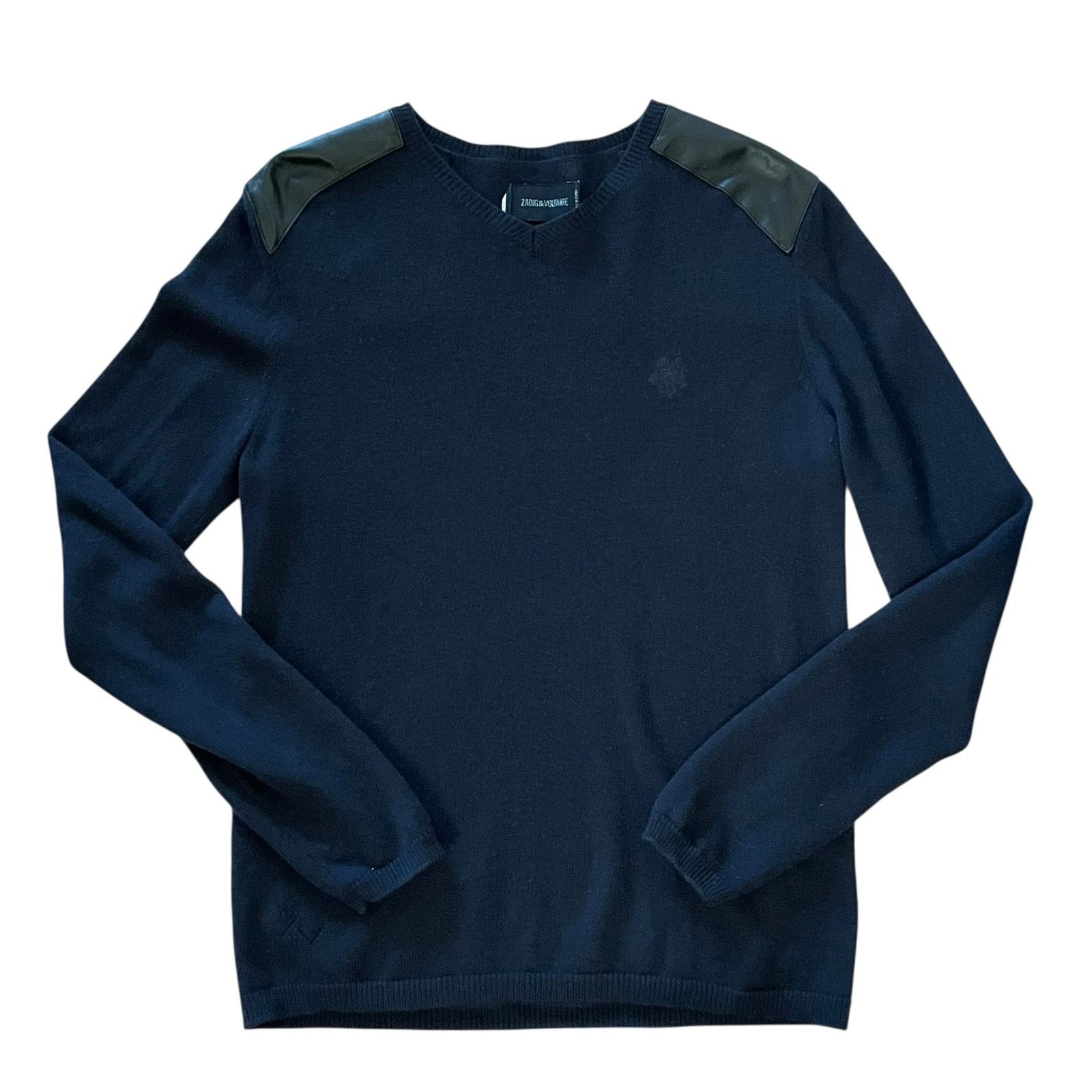 Zadig & Voltaire Zadig & Voltaire Navy Wool Cashmere Leather Wolf Sweater Size US S / EU 44-46 / 1 - 1 Thumbnail