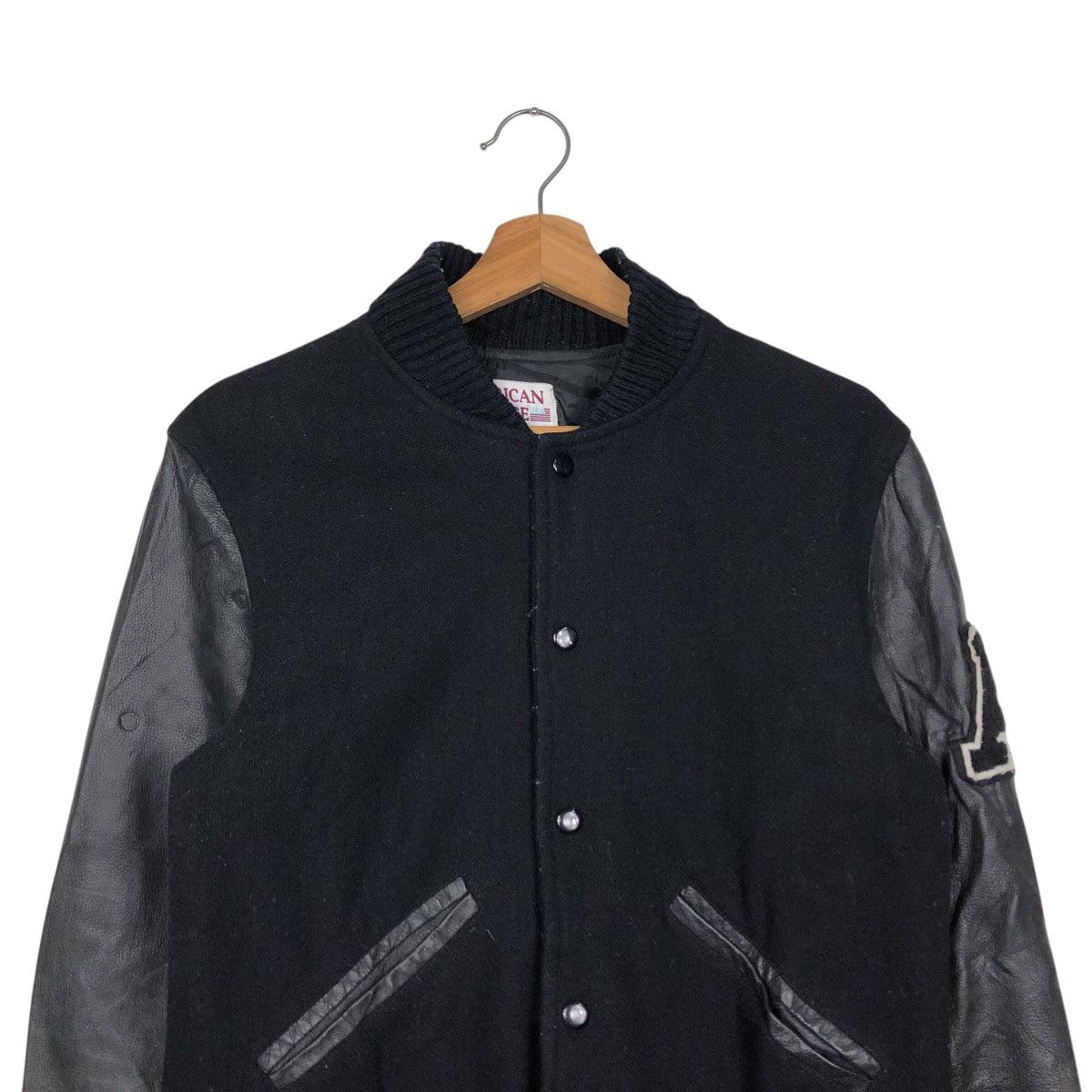 Japanese Brand 📌Iconic Black Vtg Varsity Leather Jacket American College Size US XS / EU 42 / 0 - 4 Thumbnail