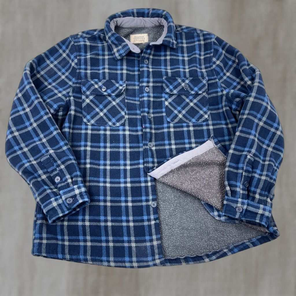 Vintage Boston Traders Shacket Men XL Blue Plaid Fleece Shirt Jacket Sherpa Lined A24* Size US XL / EU 56 / 4 - 1 Thumbnail