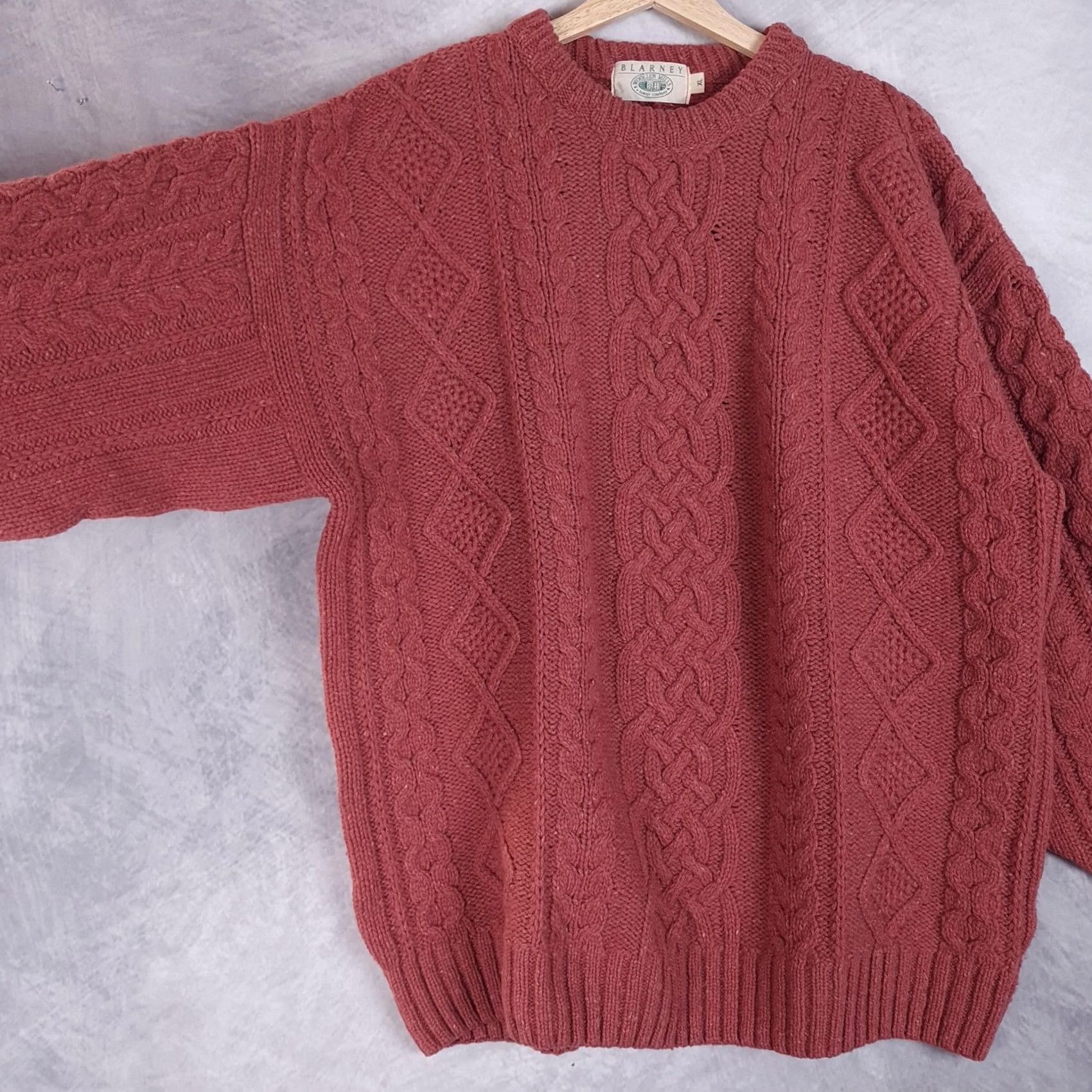 Pinko Blarney Woollen Mills Sweater Mens XL Pink Wool Fisherman Cable Knit Aran Crew Size US XL / EU 56 / 4 - 2 Thumbnail