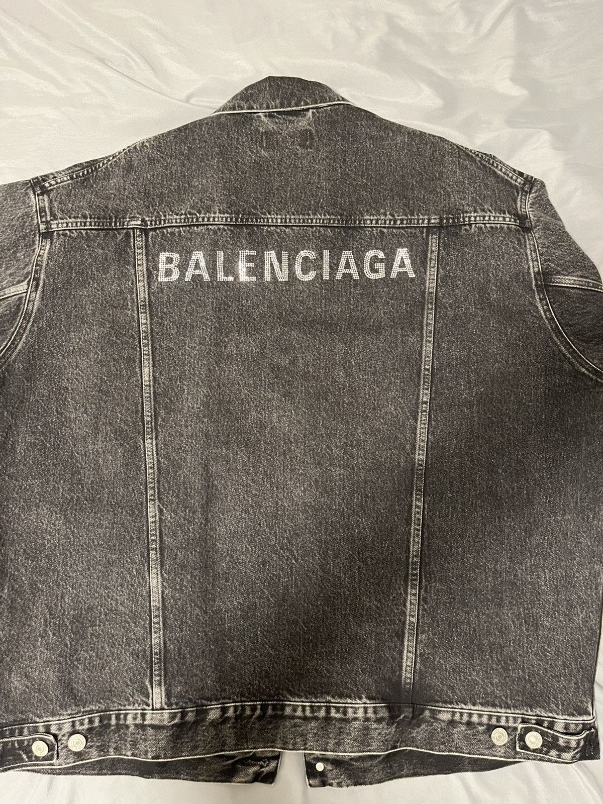 Balenciaga Balenciaga Grey Rhinestone Logo Denim Jacket Size US L / EU 52-54 / 3 - 3 Thumbnail