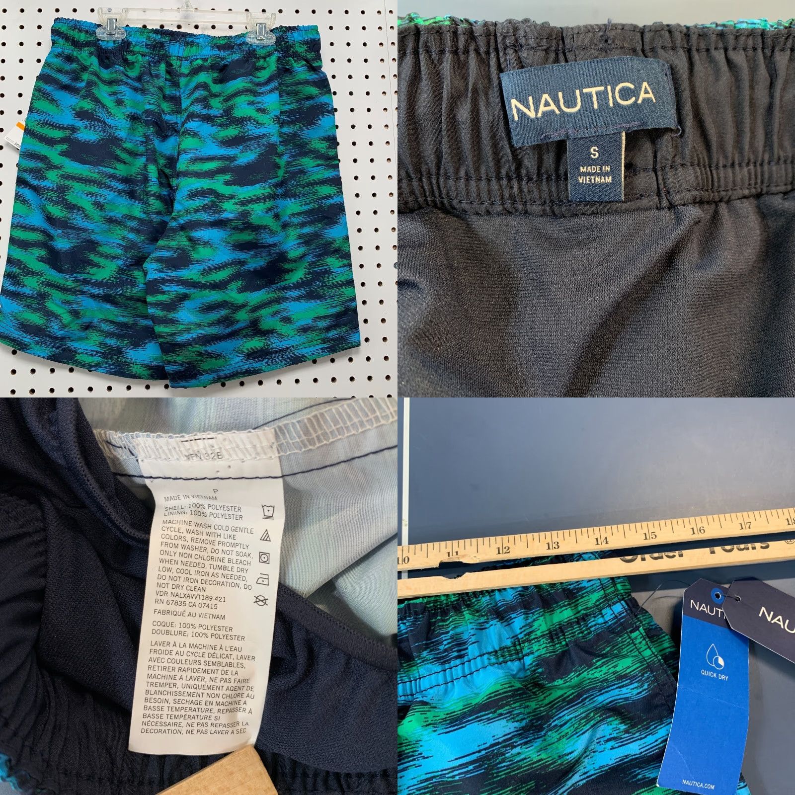 Nautica NEW Nautica Striped Performance Swim Trunks Shorts Green Blue Mens Small 28x8 NWT Size US 29 - 8 Thumbnail