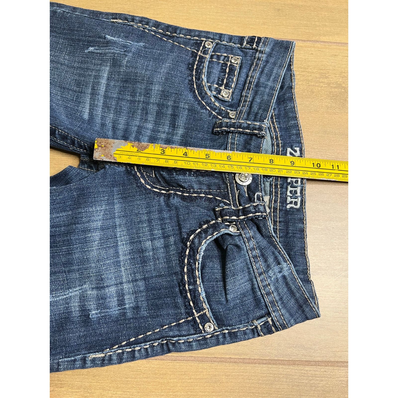 Vintage Zipper Y2K Bootcut Jeans Womens Size 9 Blue Rhinestone 27x30 Size US 27 - 4 Thumbnail