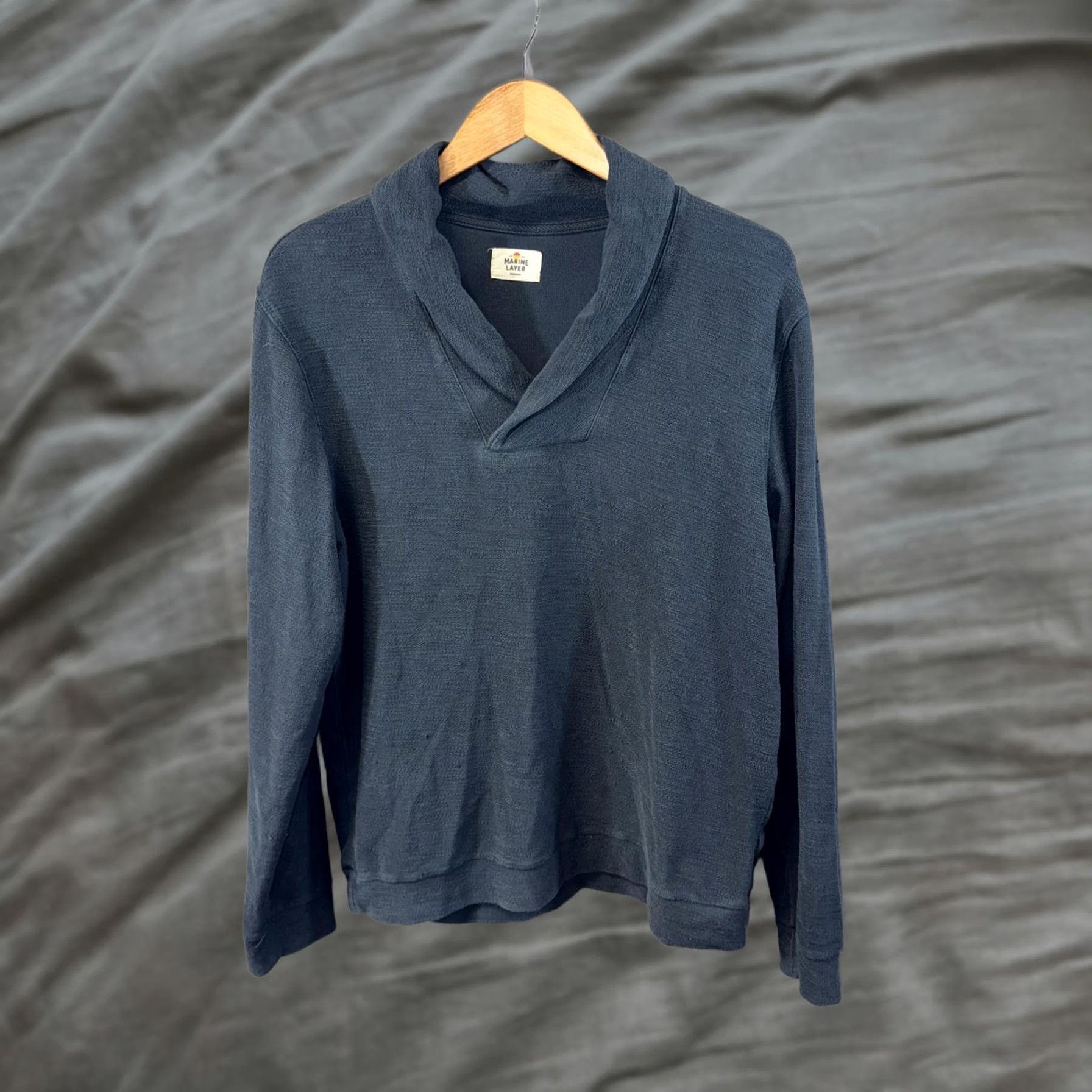 Marine Layer Marine Layer Sweater Women’s Medium Blue Shawl Collar Waffle Knit Pullover Size M / US 6-8 / IT 42-44 - 1 Thumbnail