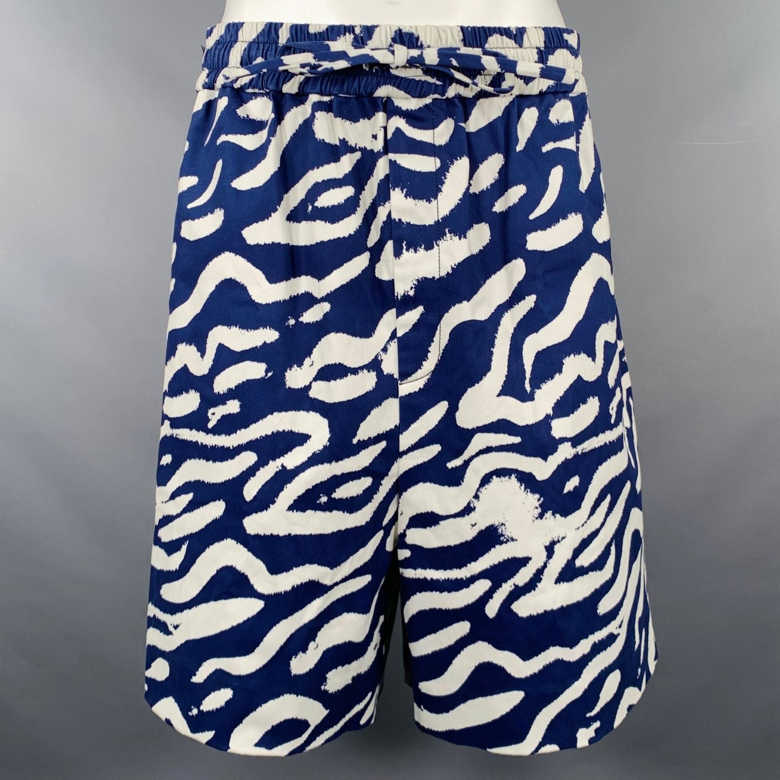 Prabal Gurung PRABAL GURUNG Size M Blue White Lines Graphic Bermuda Shorts Size US 31 - 1 Thumbnail