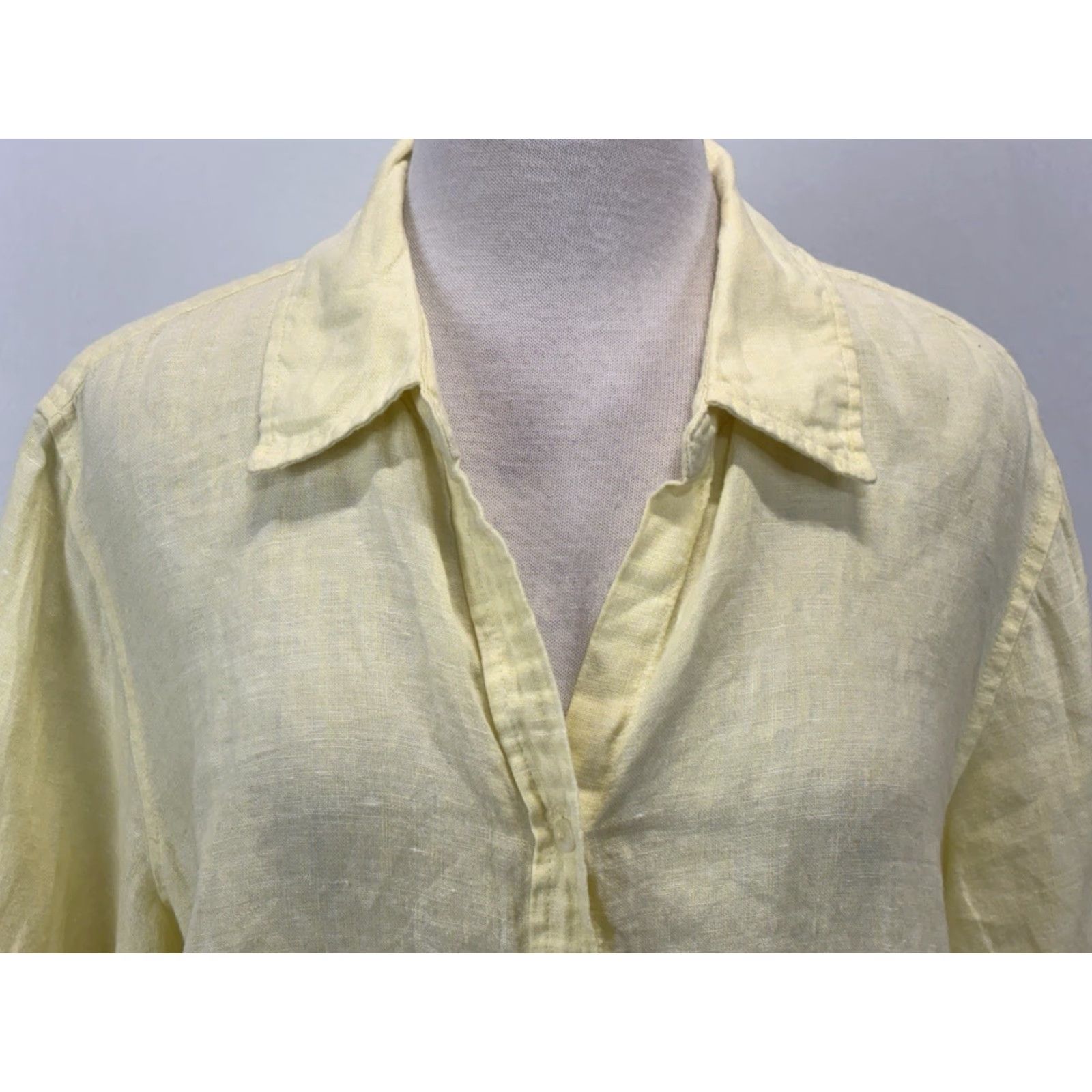 Coldwater Creek VINTAGE Coldwater Creek Shirt 100% Linen Button-Up Women’s 1X Plus Yellow Coastal, Collared, Solid, Button Closure, Adult Women Size XL / US 12-14 / IT 48-50 - 5 Thumbnail
