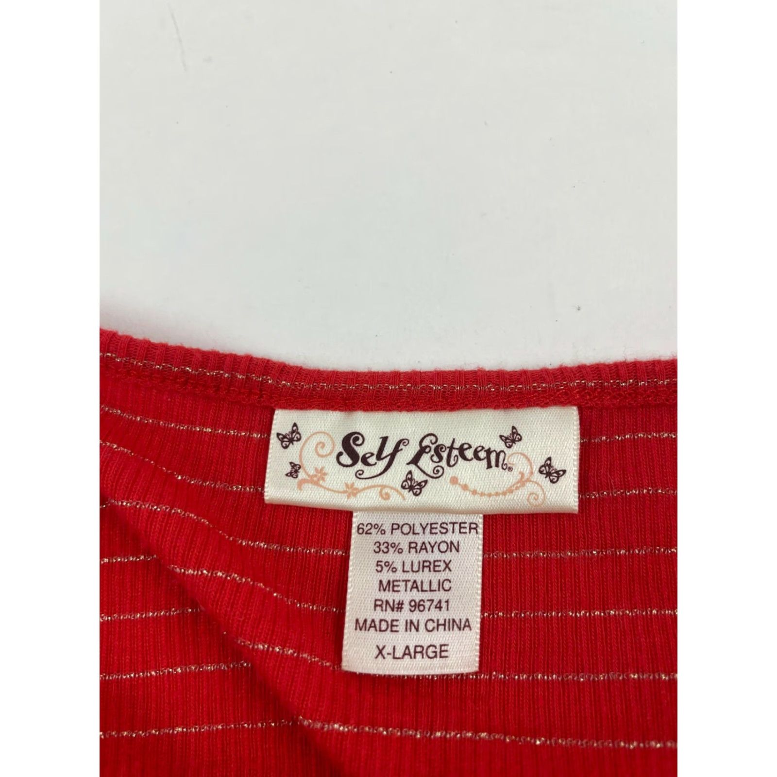 Vintage Self Esteem Blouse Shirt Women's XL Red Metallic Square Neck Cam Short Sleeve Ruffle Vintage: No Breathable Casual Regular Modern Size XL / US 12-14 / IT 48-50 - 7 Thumbnail