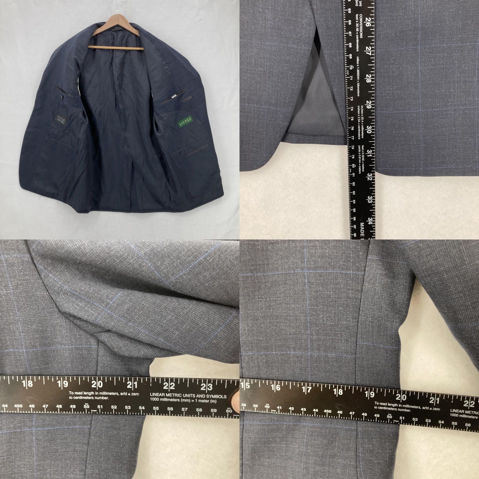 Ralph Lauren Lauren Ralph Lauren Blazer Mens 40R Gray Windowpane Wool Two Button Sport Coat Size 40R - 8 Thumbnail