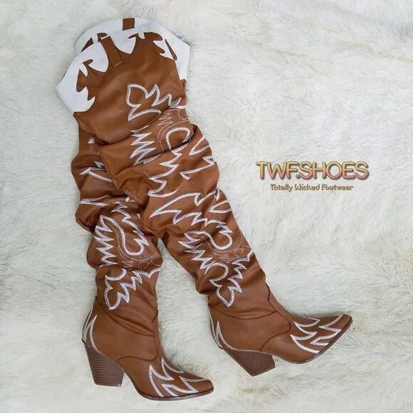 Other CR Kelsey 21 Rock Star Tan & White Western Slouch OTK Thigh Size US 11 / IT 41 - 2 Thumbnail
