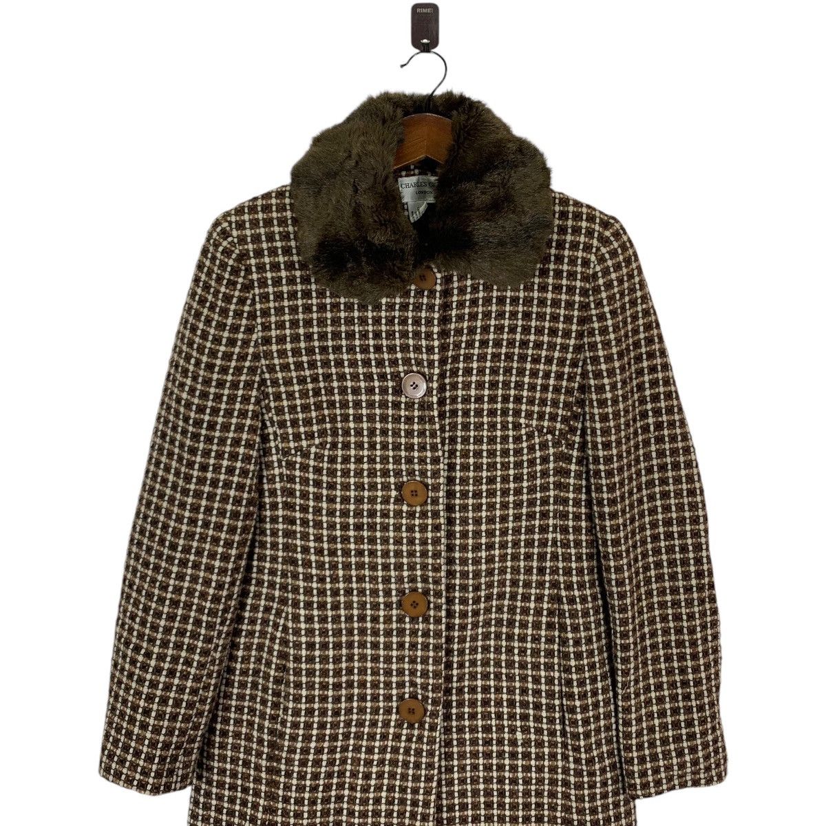 Designer × Vintage Vintage Charles Gray London Fur Tweed Designer Overcoat Size XS / US 0-2 / IT 36-38 - 4 Thumbnail