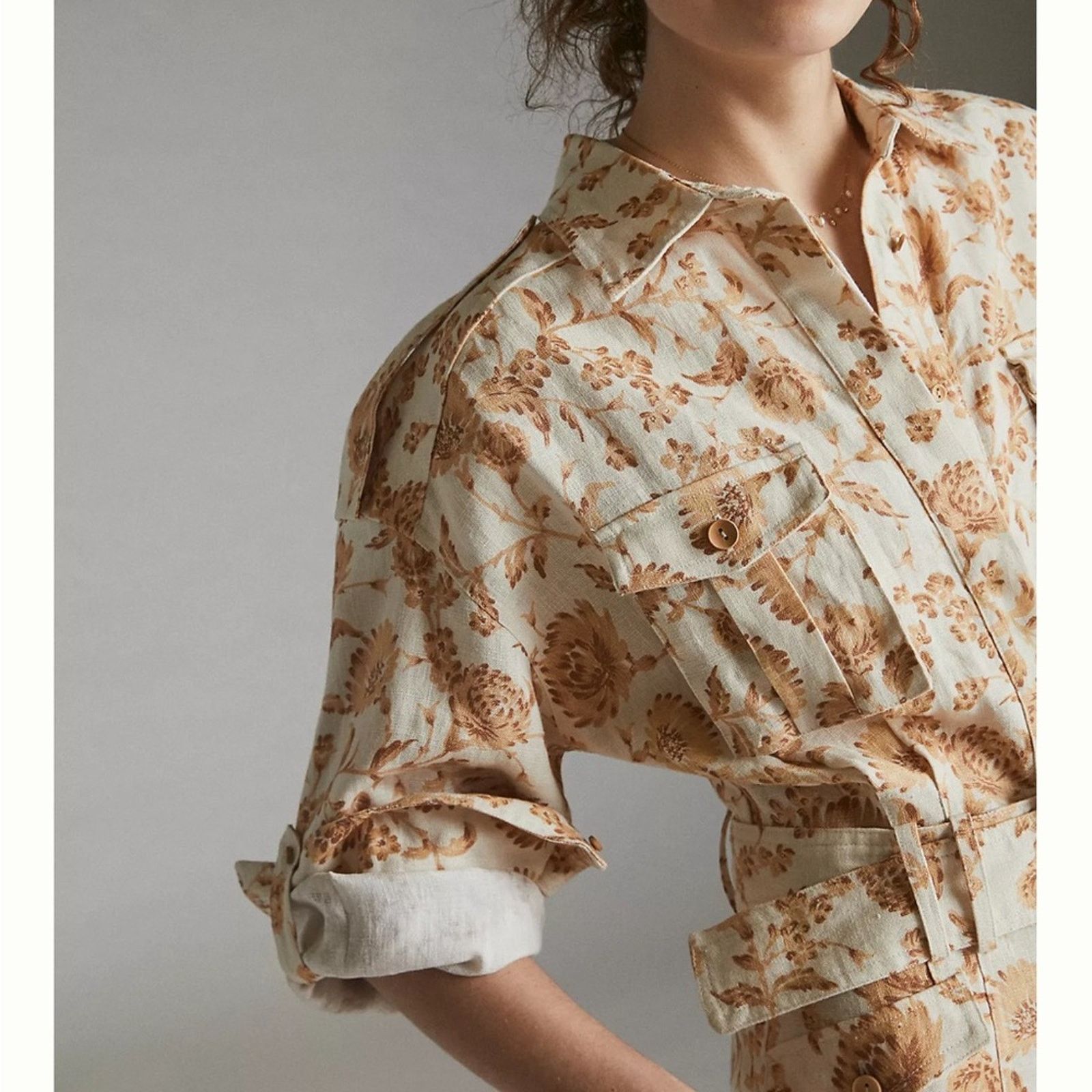 Anthropologie SIGNIFICANT OTHER Aphrodite Belted Jumpsuit Linen Blend Size 27" / US 4 / IT 40 - 4 Thumbnail