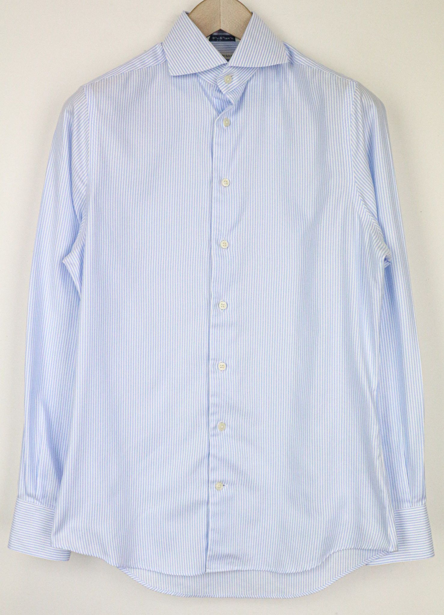 Suitsupply 37/14 1/2 Extra Slim Blue Cotton Striped Cutaway 78786 Size 38R - 1 Thumbnail