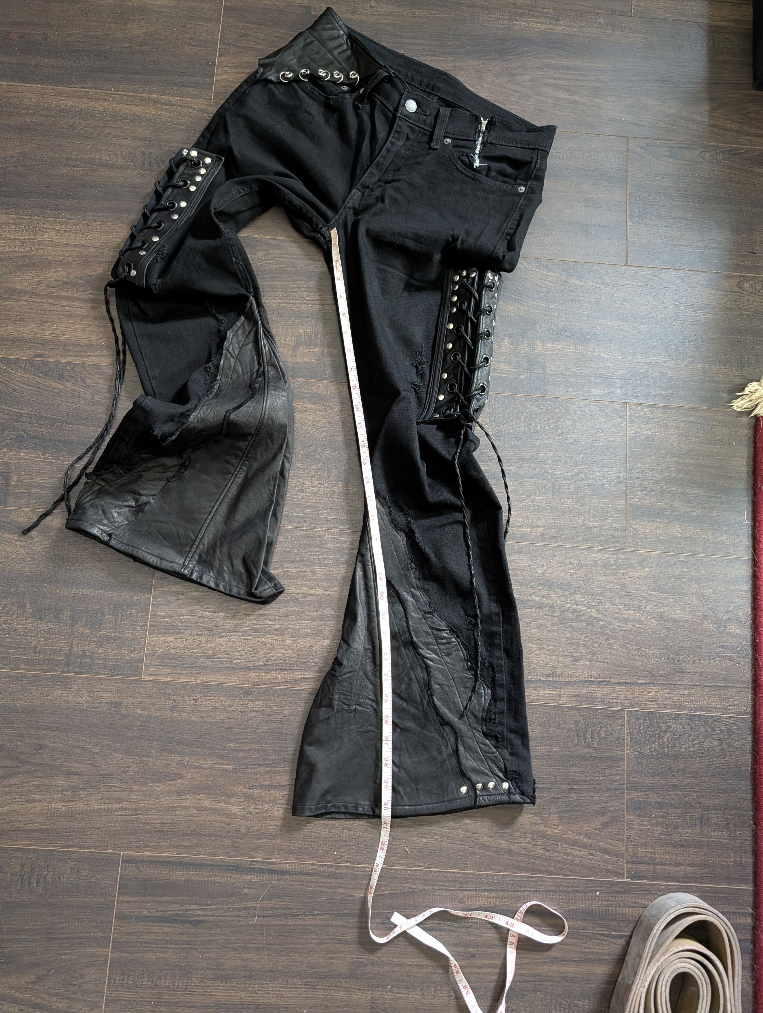 If Six Was Nine SHOHEI TAKAMIYA 1/1 leather studded pierced flared jeans Size US 30 / EU 46 - 15 Thumbnail