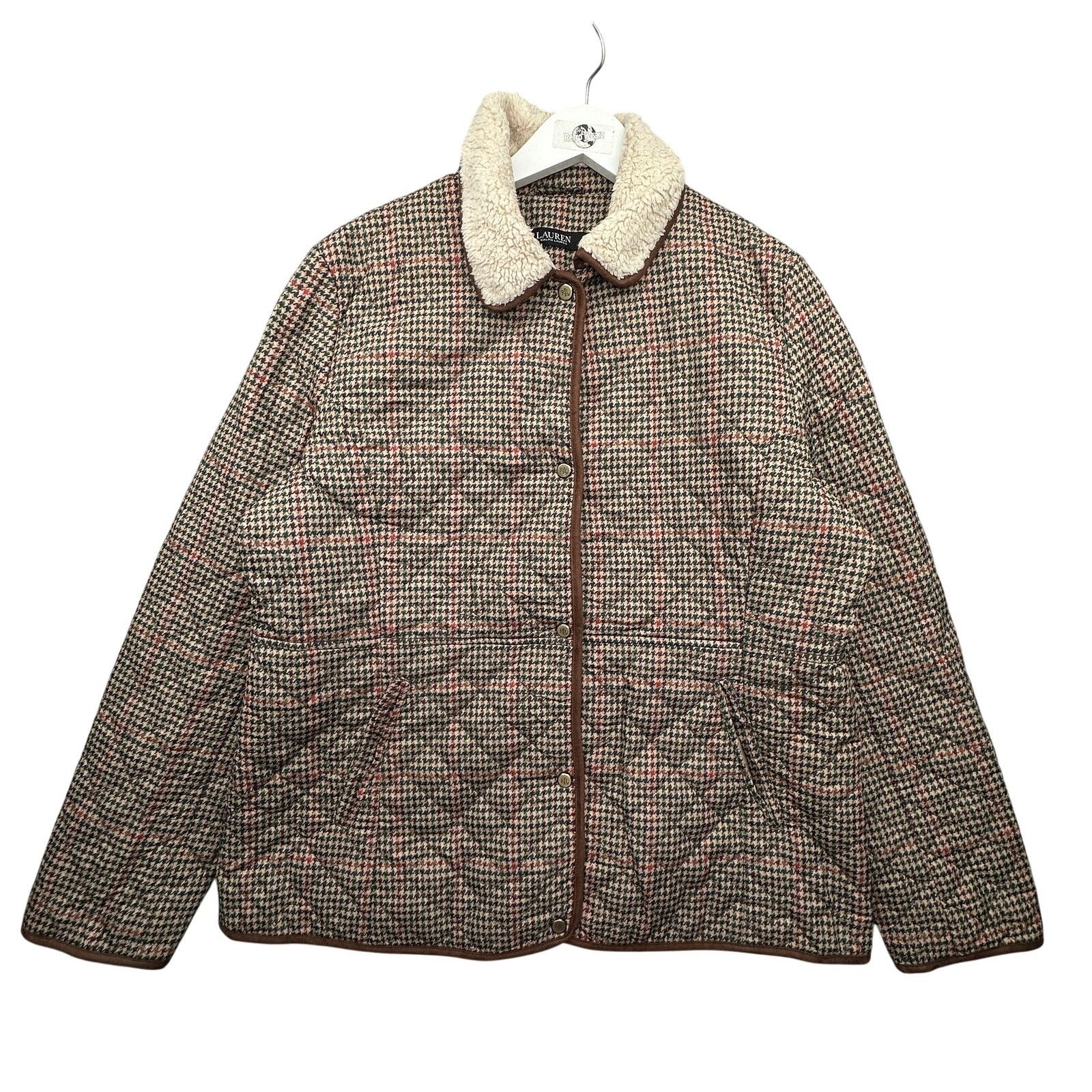 Lauren Ralph Lauren Ralph Lauren Houndstooth Quilted Coat Women XL Merlot 24480 Size XL / US 12-14 / IT 48-50 - 1 Thumbnail